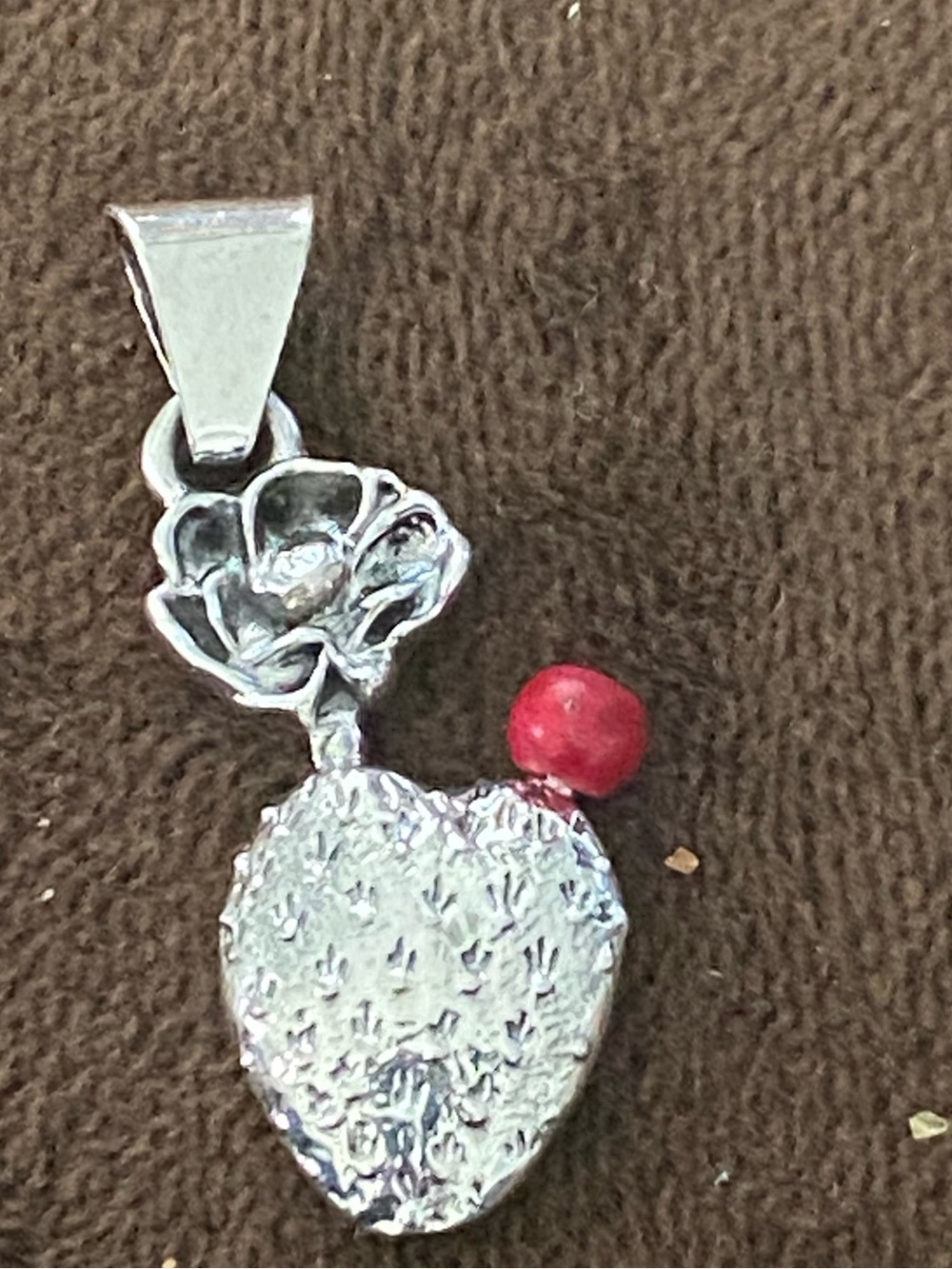 Sterling Silver 925 Heart Cactus & Rose Pendant with Red coral